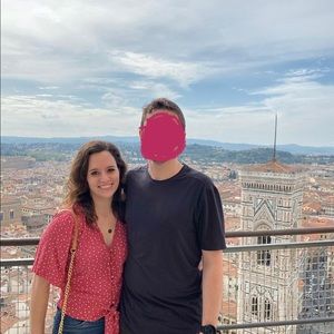 Red dot tie front blouse